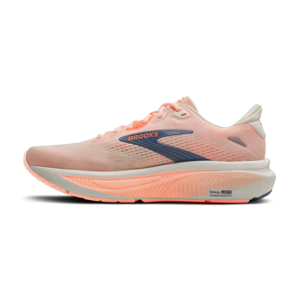 Brooks Running Women's Ghost 18 running shoe in Star White/Cyber Peach/Grey