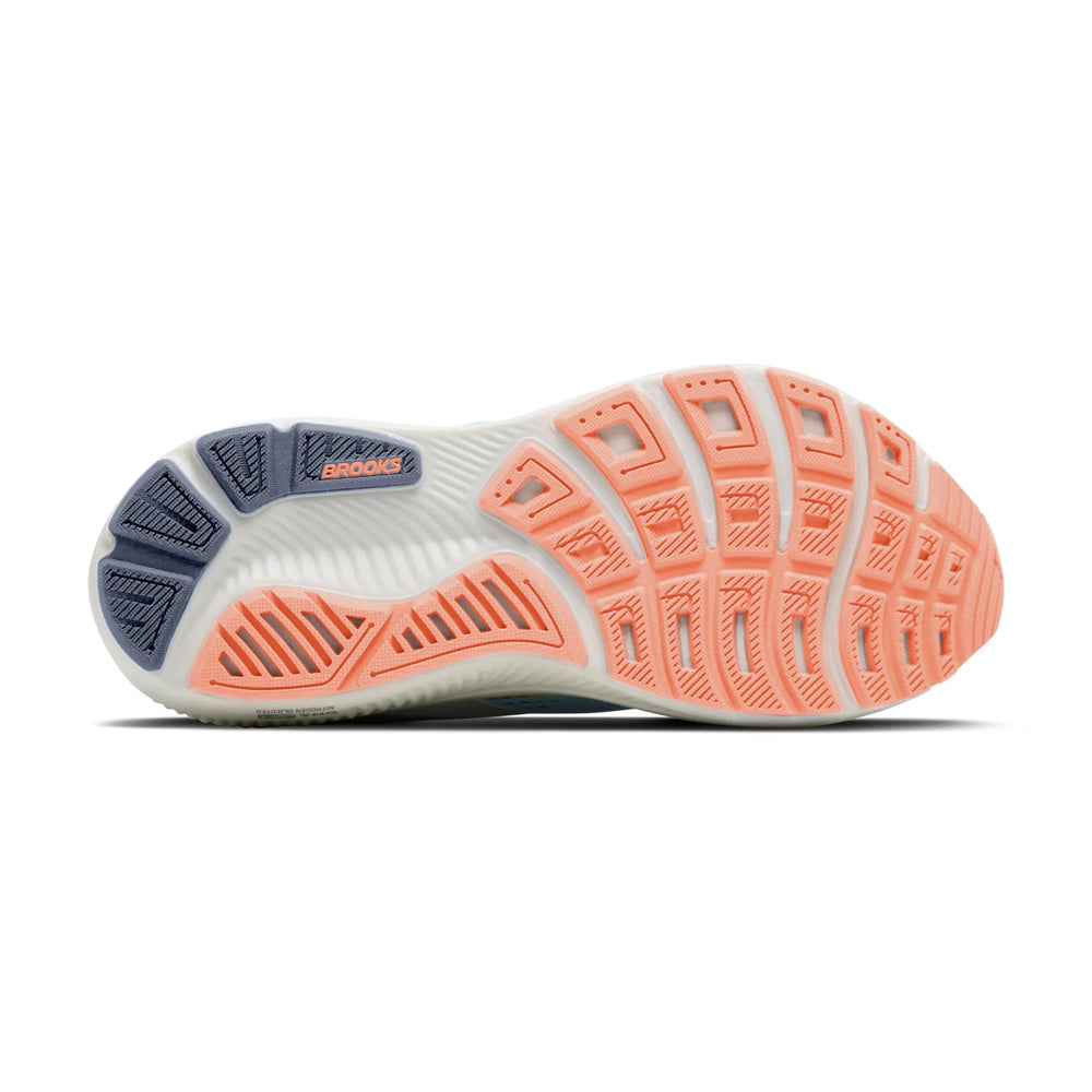 Brooks Running Women's Ghost 18 running shoe in Star White/Cyber Peach/Grey