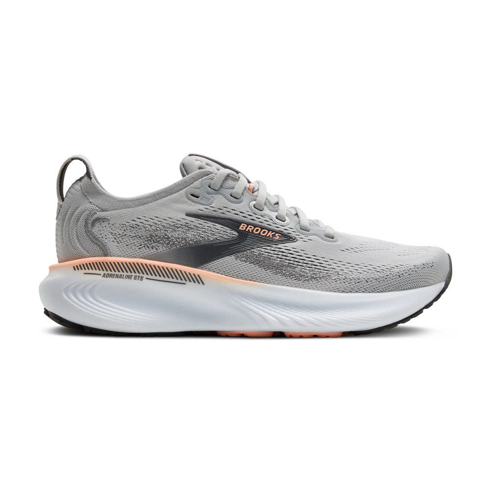 Brooks Women's Adrenaline Gts 25 stability running shoe in Grey/Blackened Pearl/Coral