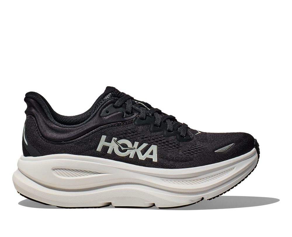 HOKA Men's Bondi 9 neutral cushioned running shoe in BLK/WHT