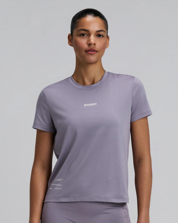 Bandit Running Women's Micromesh Run Tee in VIOLET/FOG