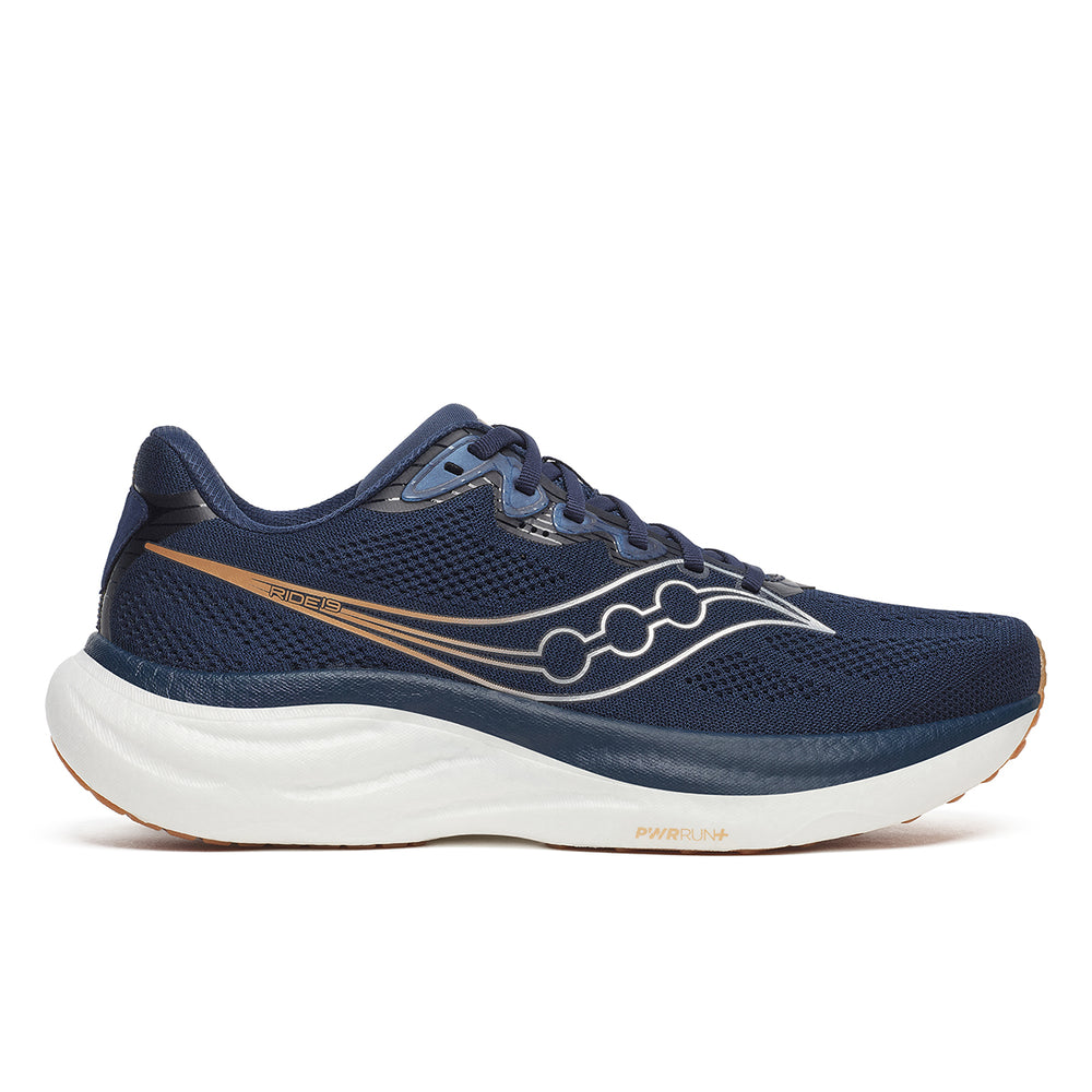 Saucony Men's Ride 19 neutral cushioned running shoe in NAVY